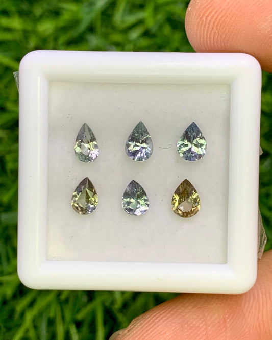 Natural Unheated Bi Color Tanzanite Lot 1.48 Carat Mix Size Pear Shape Faceted Gemstone 6 Piece Lot