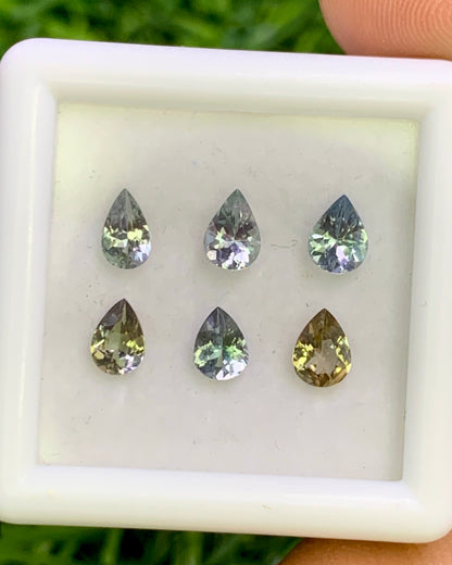 Natural Unheated Bi Color Tanzanite Lot 1.48 Carat Mix Size Pear Shape Faceted Gemstone 6 Piece Lot