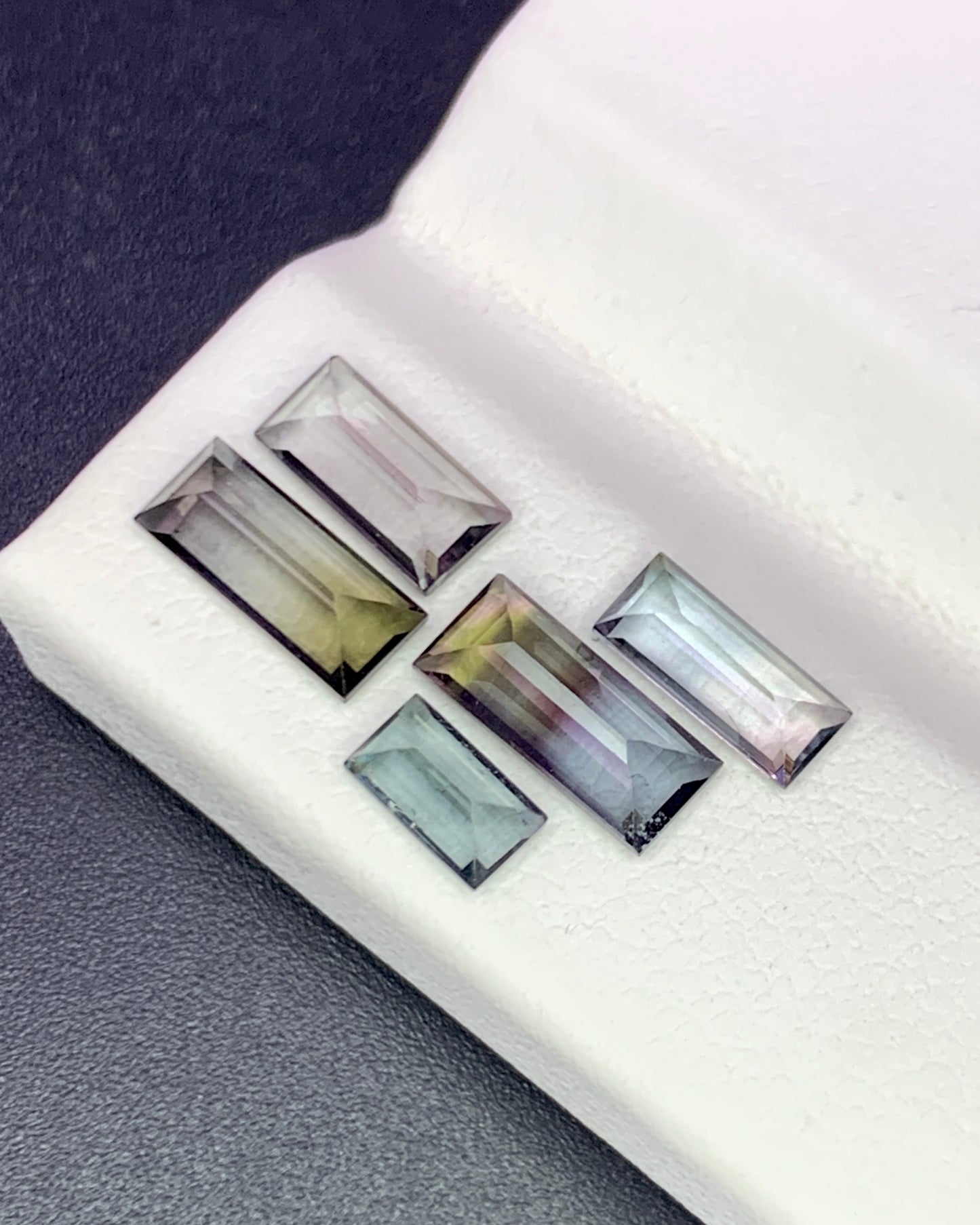 Natural Bi Color Tourmaline Lot 2.71 Carat Mix Size Baguette Shape Faceted Gemstone 5 Piece Lot 