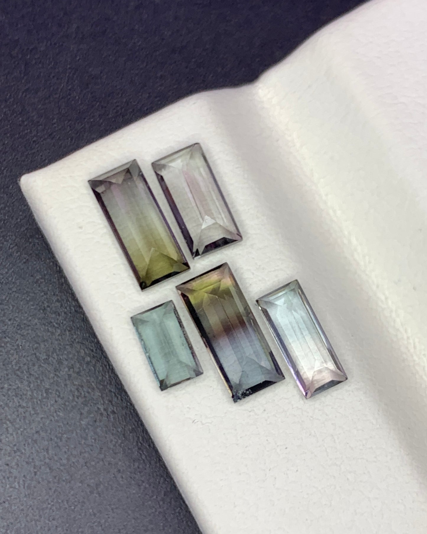 Natural Bi Color Tourmaline Lot 2.71 Carat Mix Size Baguette Shape Faceted Gemstone 5 Piece Lot 