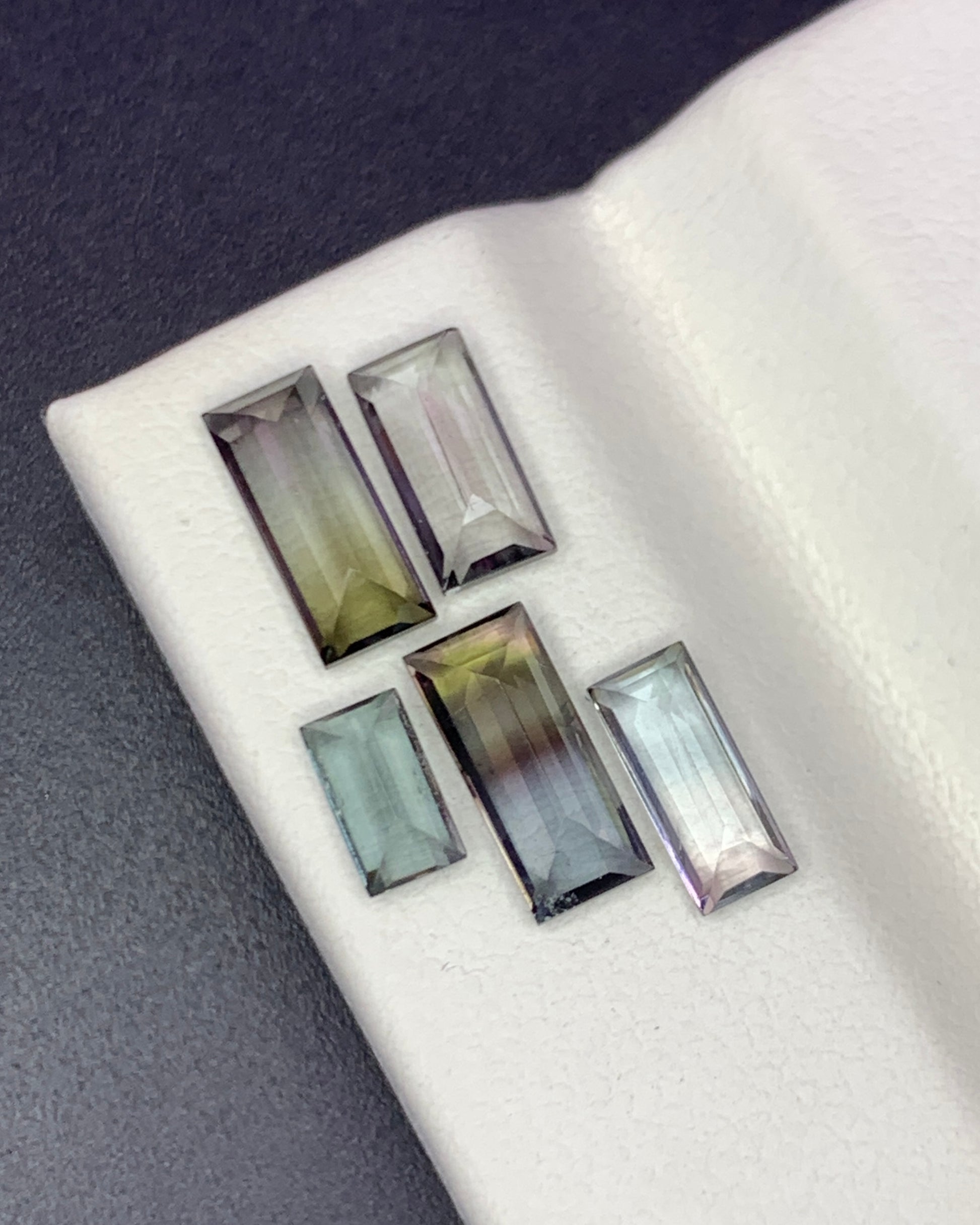 Natural Bi Color Tourmaline Lot 2.71 Carat Mix Size Baguette Shape Faceted Gemstone 5 Piece Lot 