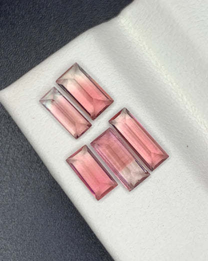 Natural Bi Color Tourmaline Lot 1.94 Carat Mix Size Baguette Shape Faceted Gemstone 5 Piece Lot 
