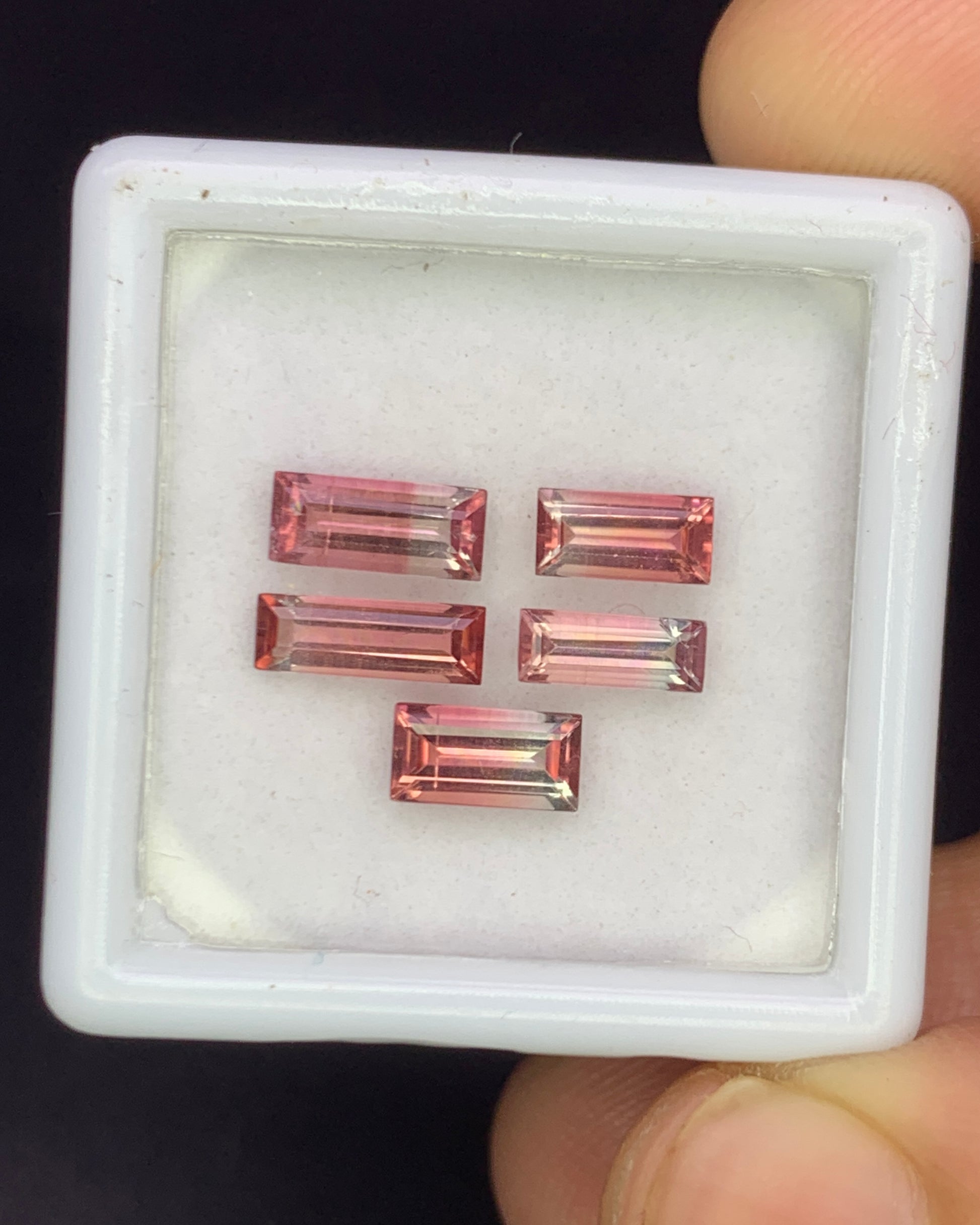 Natural Bi Color Tourmaline Lot 1.94 Carat Mix Size Baguette Shape Faceted Gemstone 5 Piece Lot 