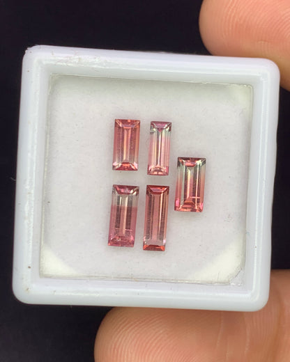 Natural Bi Color Tourmaline Lot 1.94 Carat Mix Size Baguette Shape Faceted Gemstone 5 Piece Lot