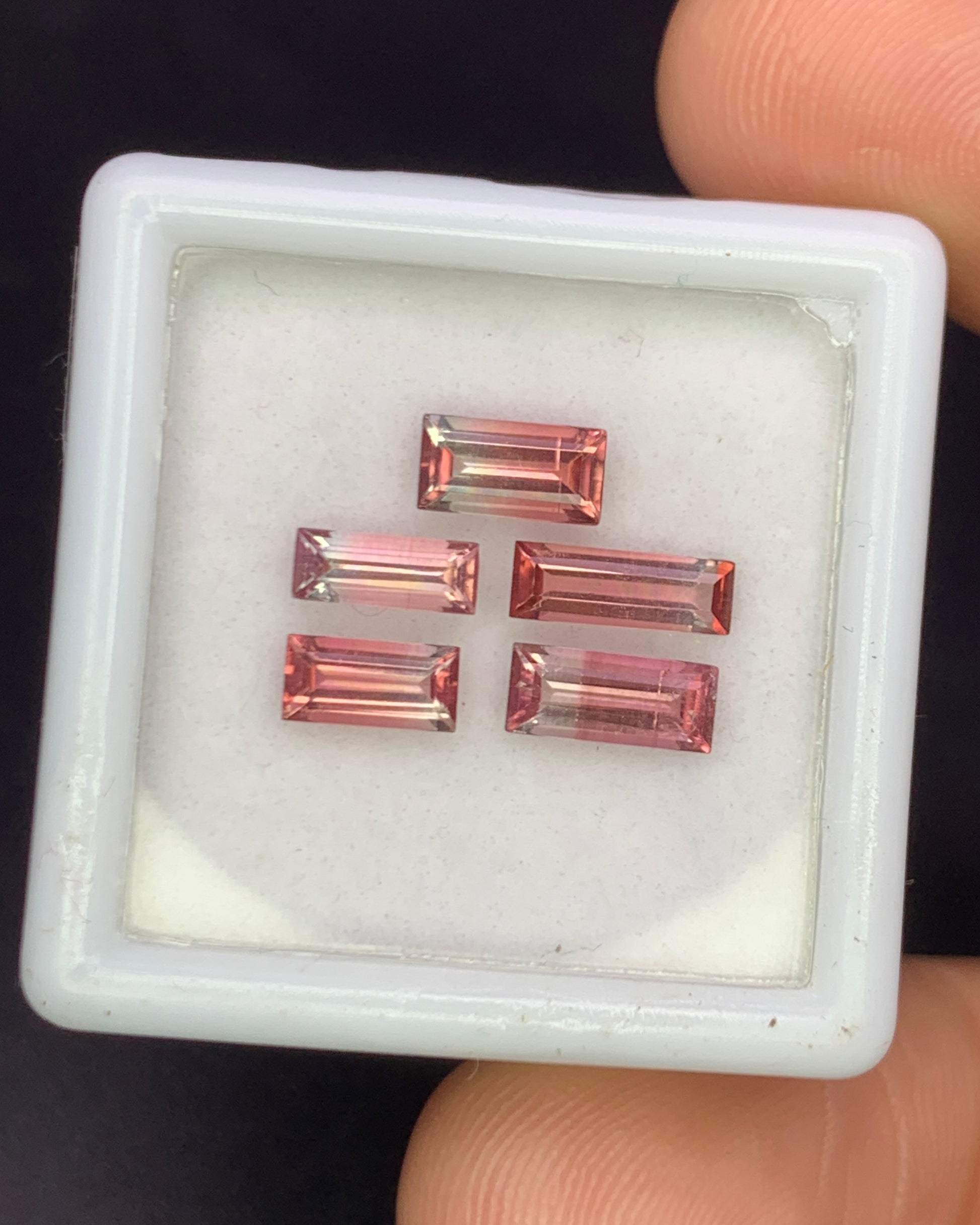 Natural Bi Color Tourmaline Lot 1.94 Carat Mix Size Baguette Shape Faceted Gemstone 5 Piece Lot 