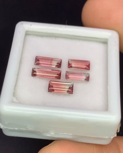 Natural Bi Color Tourmaline Lot 1.94 Carat Mix Size Baguette Shape Faceted Gemstone 5 Piece Lot 