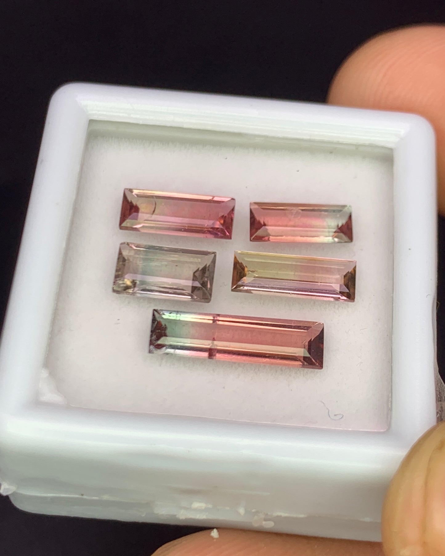 Natural Bi Color Tourmaline Lot 3.29 Carat Mix Size Baguette Shape Faceted Gemstone 5 Piece Lot 