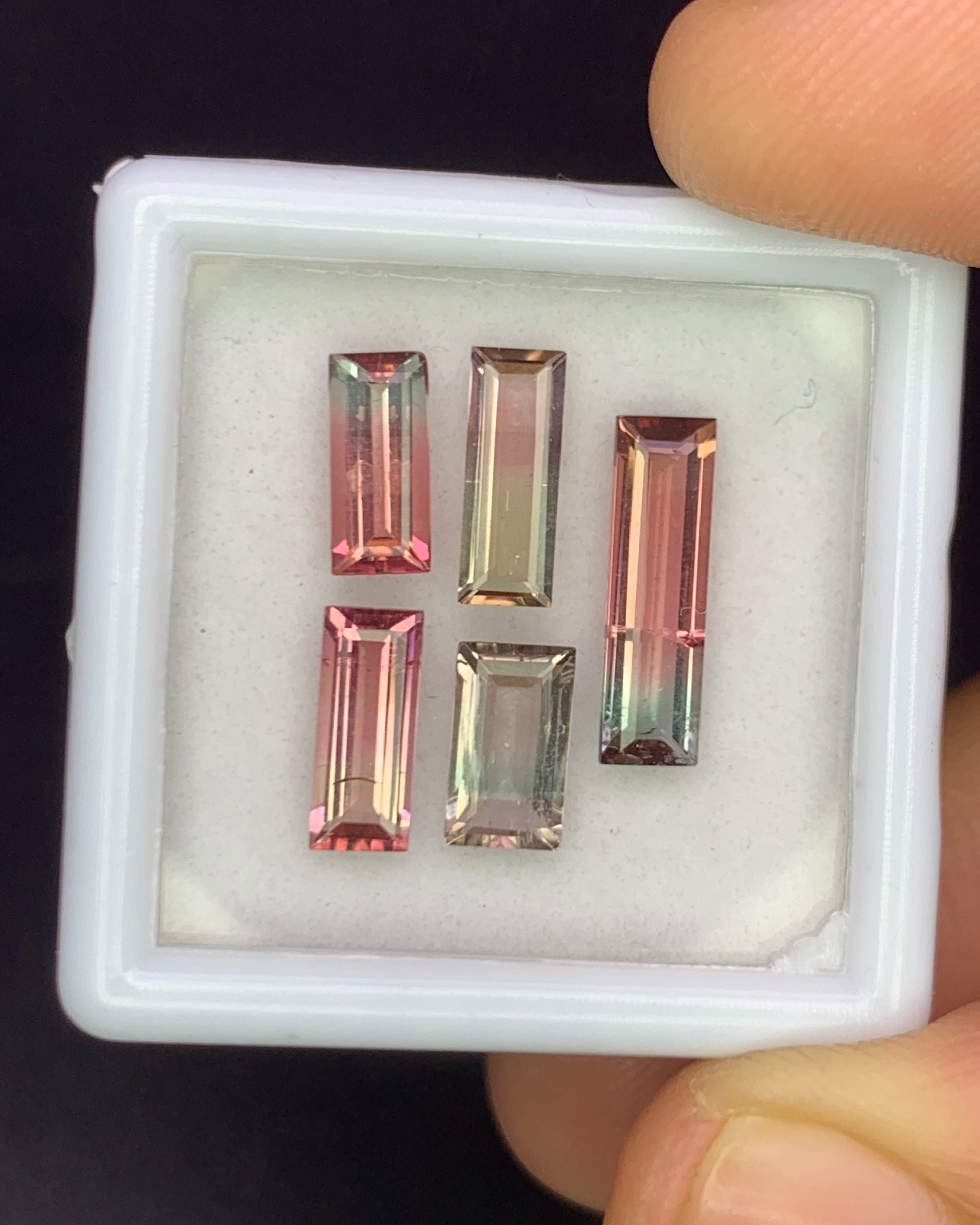 Natural Bi Color Tourmaline Lot 3.29 Carat Mix Size Baguette Shape Faceted Gemstone 5 Piece Lot 
