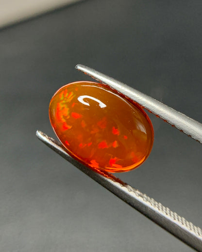 Natural Mexican Fire Opal 2.15 Carat 10.9x7.5 MM Oval Shape Cabochon Gemstone 