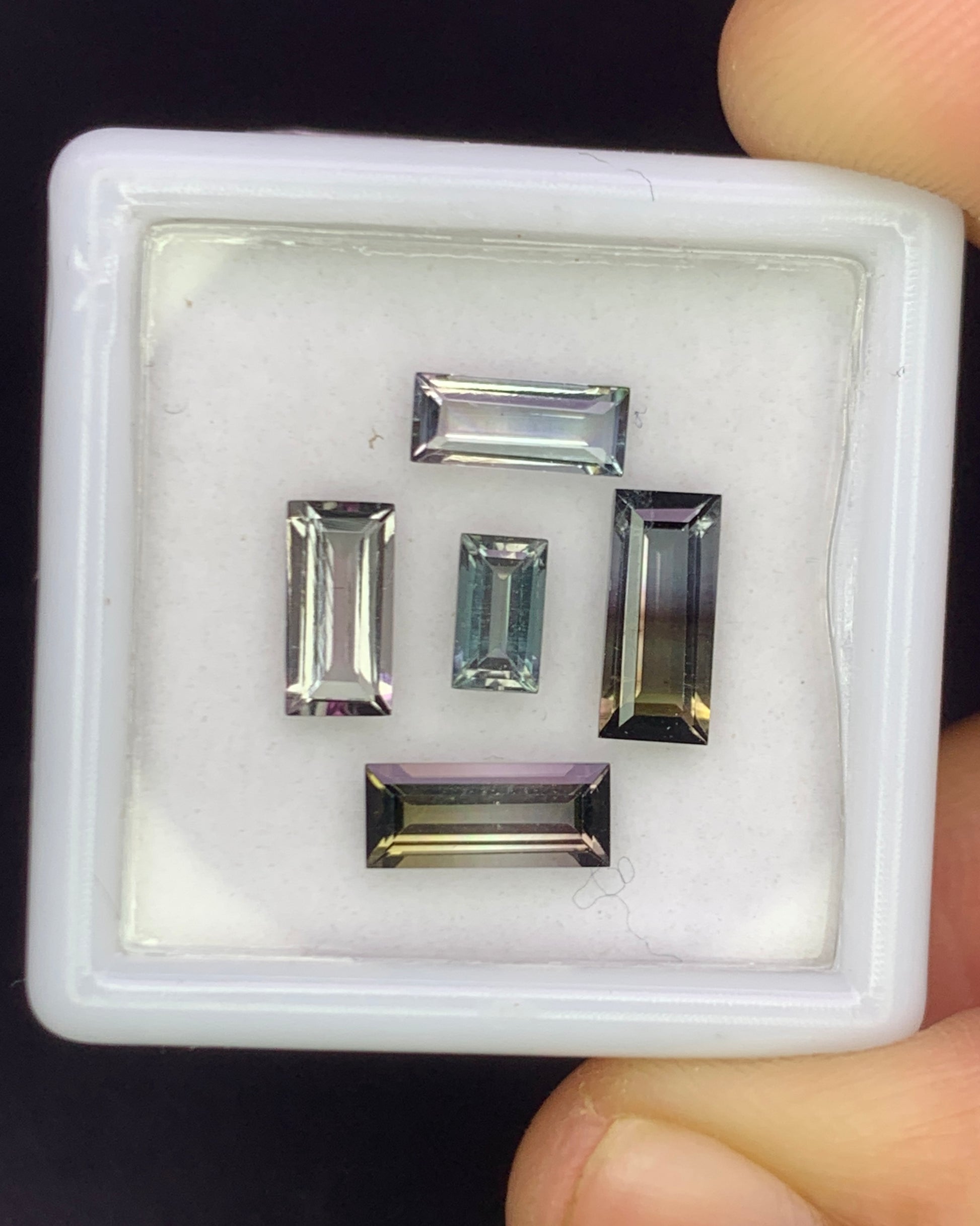 Natural Bi Color Tourmaline Lot 2.71 Carat Mix Size Baguette Shape Faceted Gemstone 5 Piece Lot 