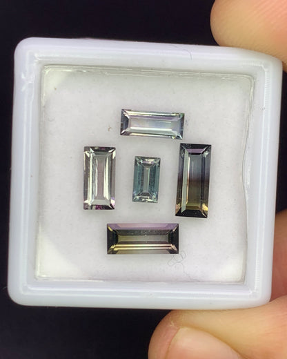 Natural Bi Color Tourmaline Lot 2.71 Carat Mix Size Baguette Shape Faceted Gemstone 5 Piece Lot 