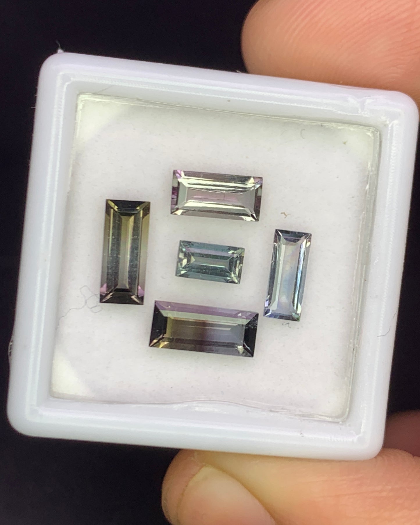 Natural Bi Color Tourmaline Lot 2.71 Carat Mix Size Baguette Shape Faceted Gemstone 5 Piece Lot 