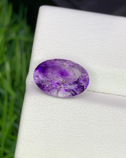 Natural Super Seven 2.45 Carat 10.7x7.7 MM Oval Shape Faceted Gemstone with 7 Crystals Healing Stone Seven Chakra Melody Stone