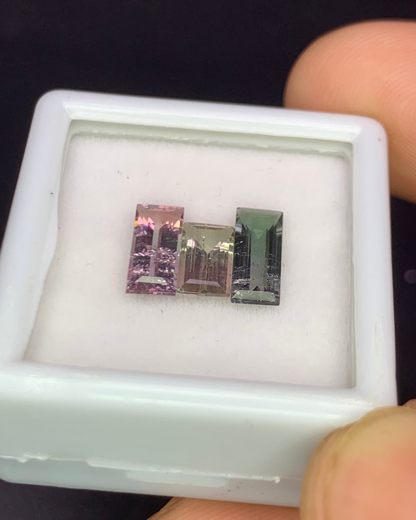 Natural Bi Color Tourmaline Lot 2.21 Carat Mix Size Baguette Shape Faceted Gemstone 3 Piece Lot 
