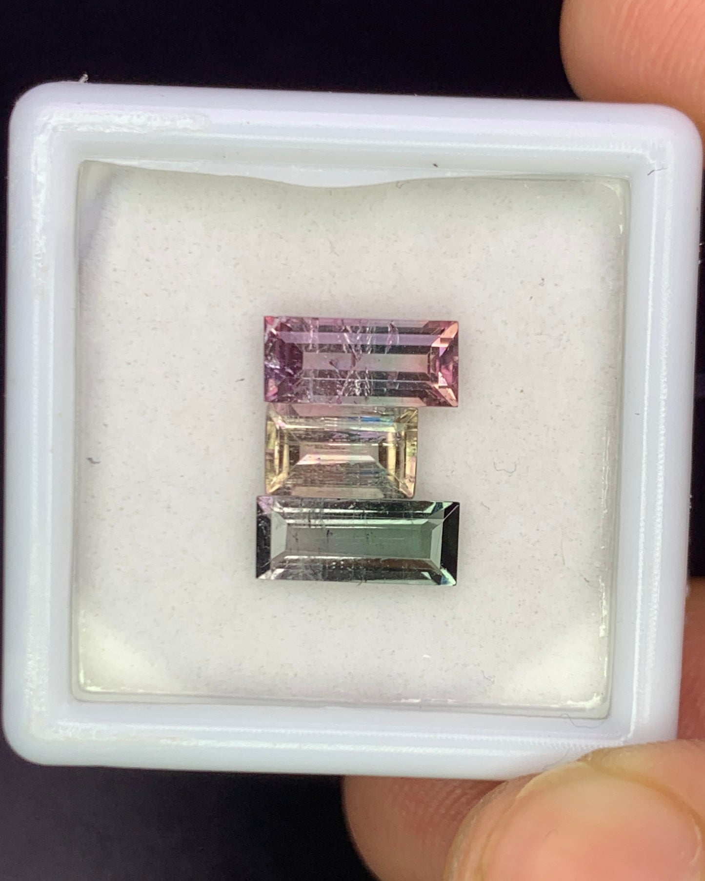 Natural Bi Color Tourmaline Lot 2.21 Carat Mix Size Baguette Shape Faceted Gemstone 3 Piece Lot 