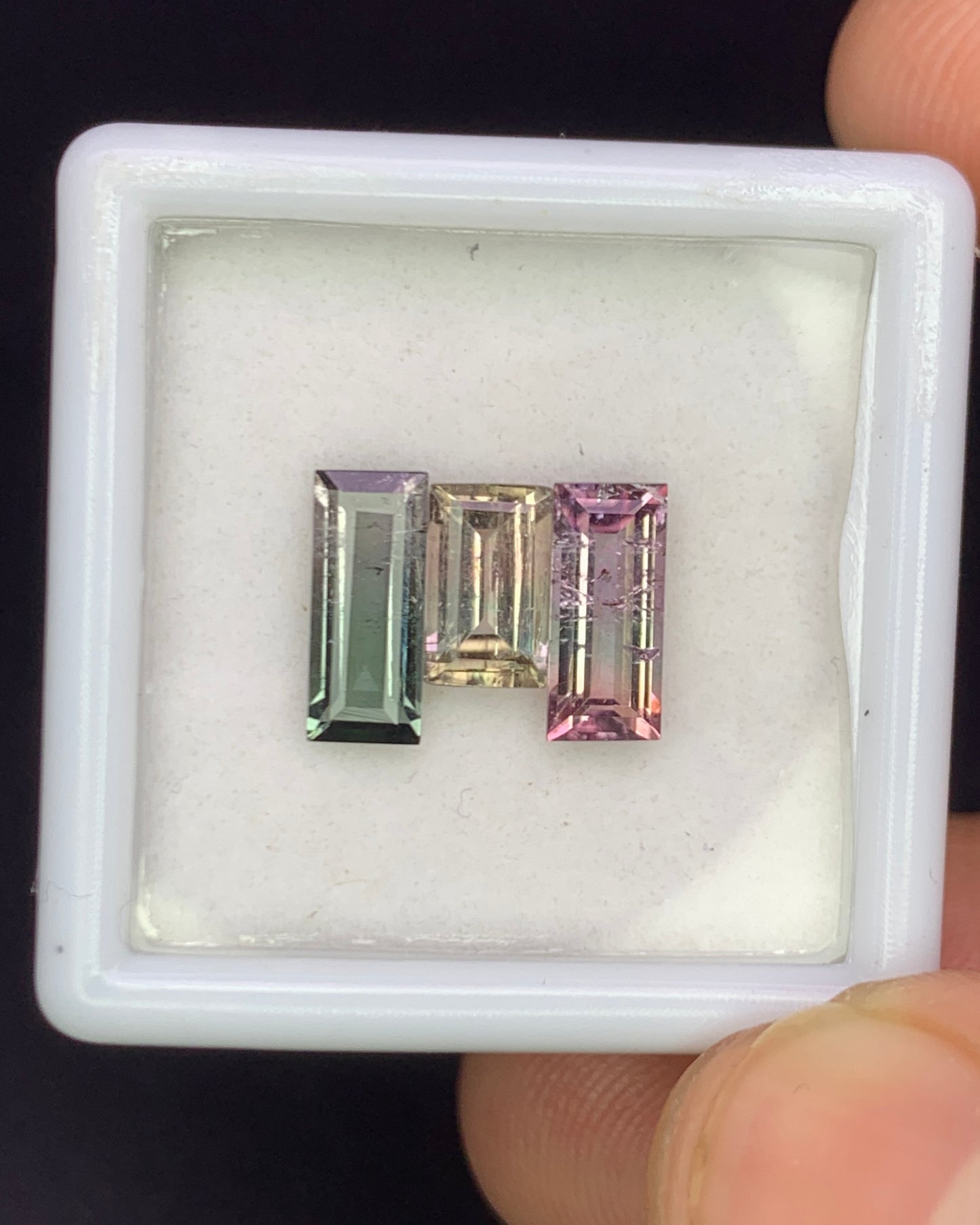 Natural Bi Color Tourmaline Lot 2.21 Carat Mix Size Baguette Shape Faceted Gemstone 3 Piece Lot 