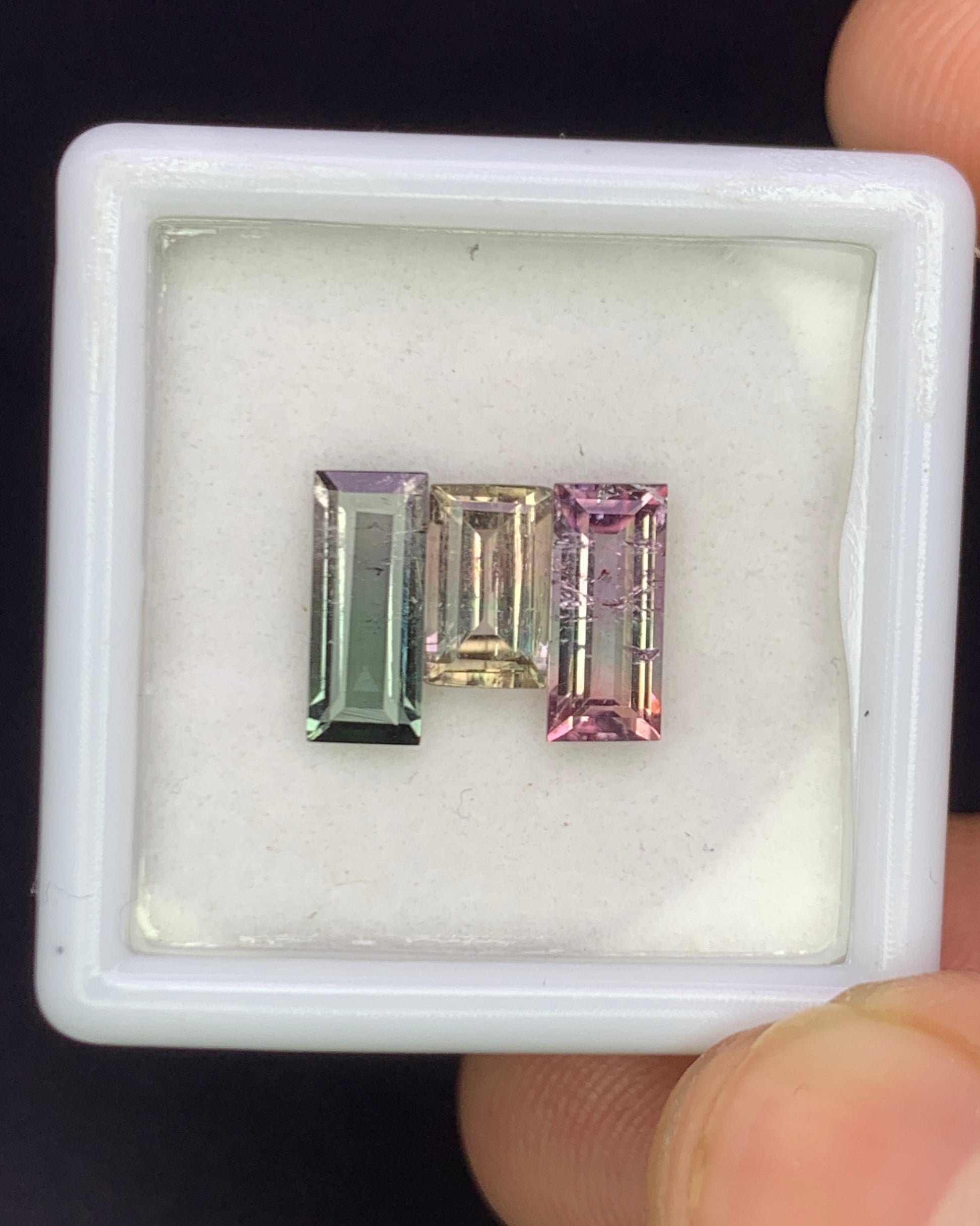 Natural Bi Color Tourmaline Lot 2.21 Carat Mix Size Baguette Shape Faceted Gemstone 3 Piece Lot 