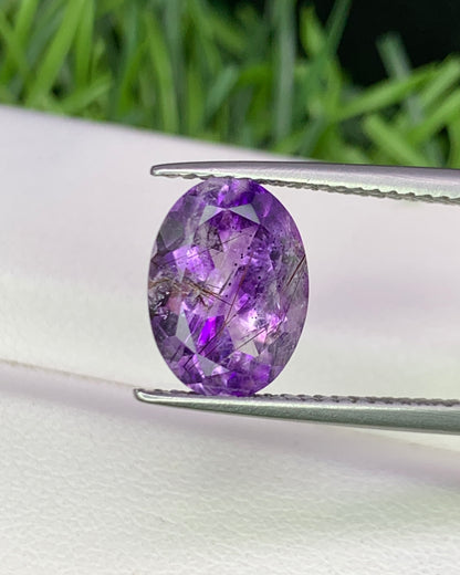 Natural Super Seven 2.45 Carat 10.7x7.7 MM Oval Shape Faceted Gemstone with 7 Crystals Healing Stone Seven Chakra Melody Stone