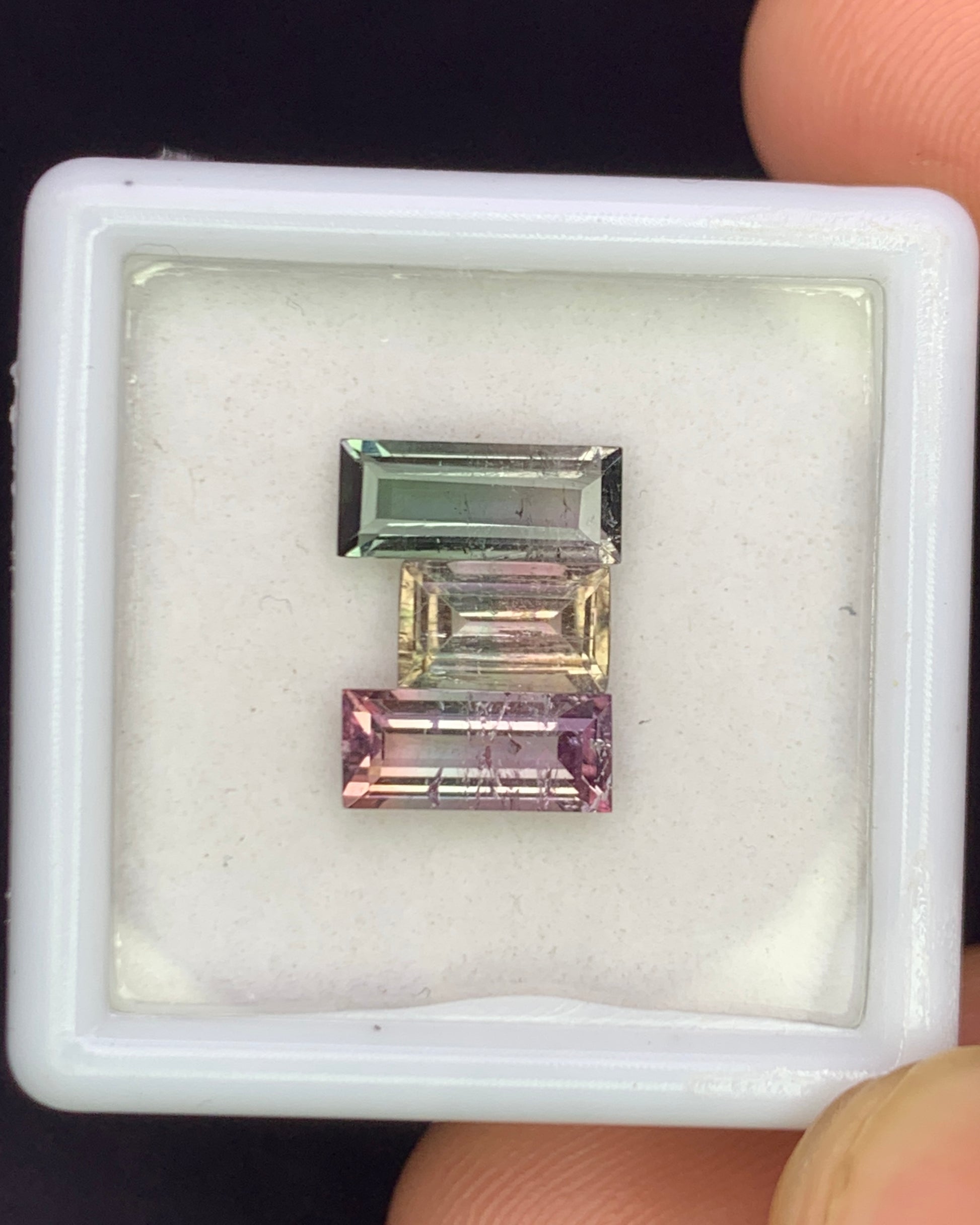 Natural Bi Color Tourmaline Lot 2.21 Carat Mix Size Baguette Shape Faceted Gemstone 3 Piece Lot 