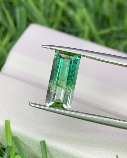 Natural Bi Color Tourmaline 1.58 Carat 11x5 MM Baguette Shape Faceted Gemstone 