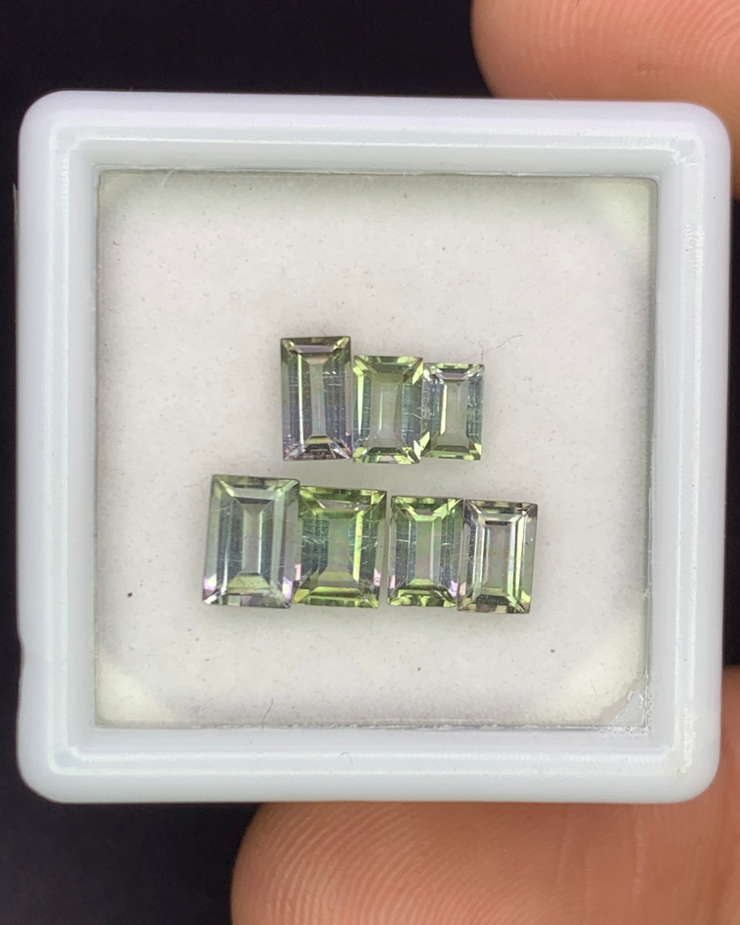 Natural Bi Color Tourmaline Lot 2.19 Carat Mix Size Baguette Shape Faceted Gemstone 7 Piece Lot 