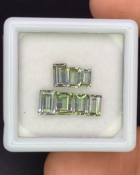 Natural Bi Color Tourmaline Lot 2.19 Carat Mix Size Baguette Shape Faceted Gemstone 7 Piece Lot 
