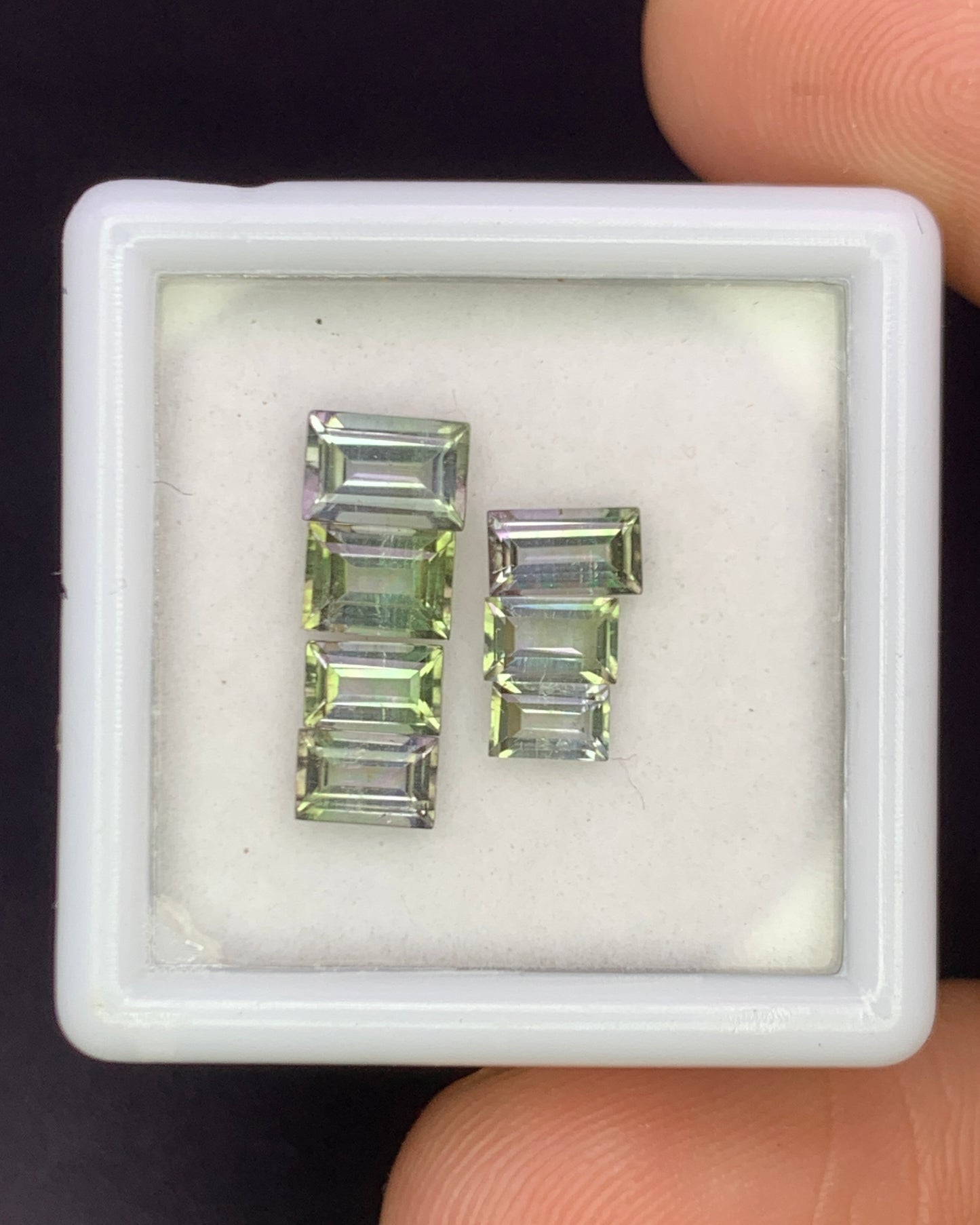 Natural Bi Color Tourmaline Lot 2.19 Carat Mix Size Baguette Shape Faceted Gemstone 7 Piece Lot 