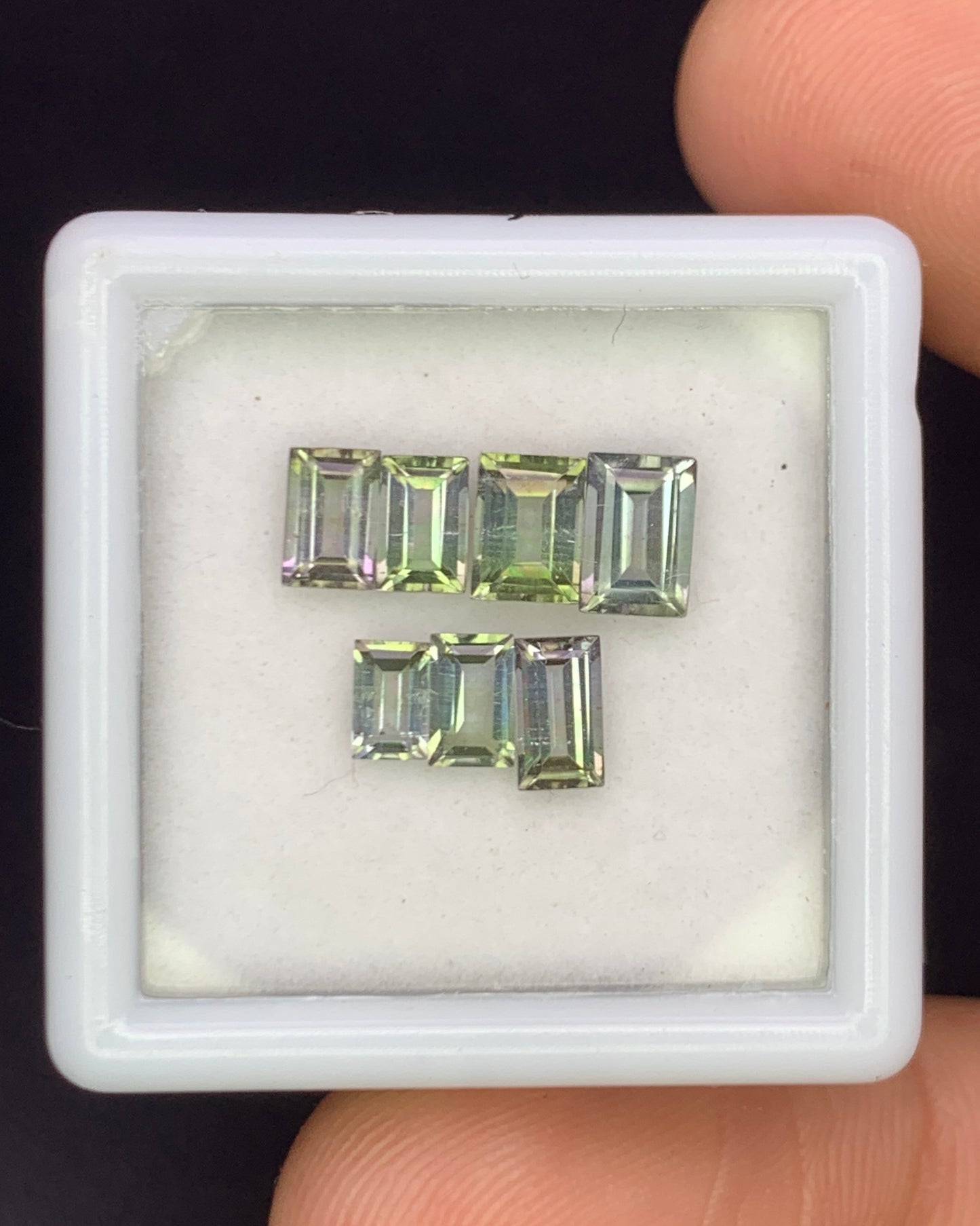 Natural Bi Color Tourmaline Lot 2.19 Carat Mix Size Baguette Shape Faceted Gemstone 7 Piece Lot 