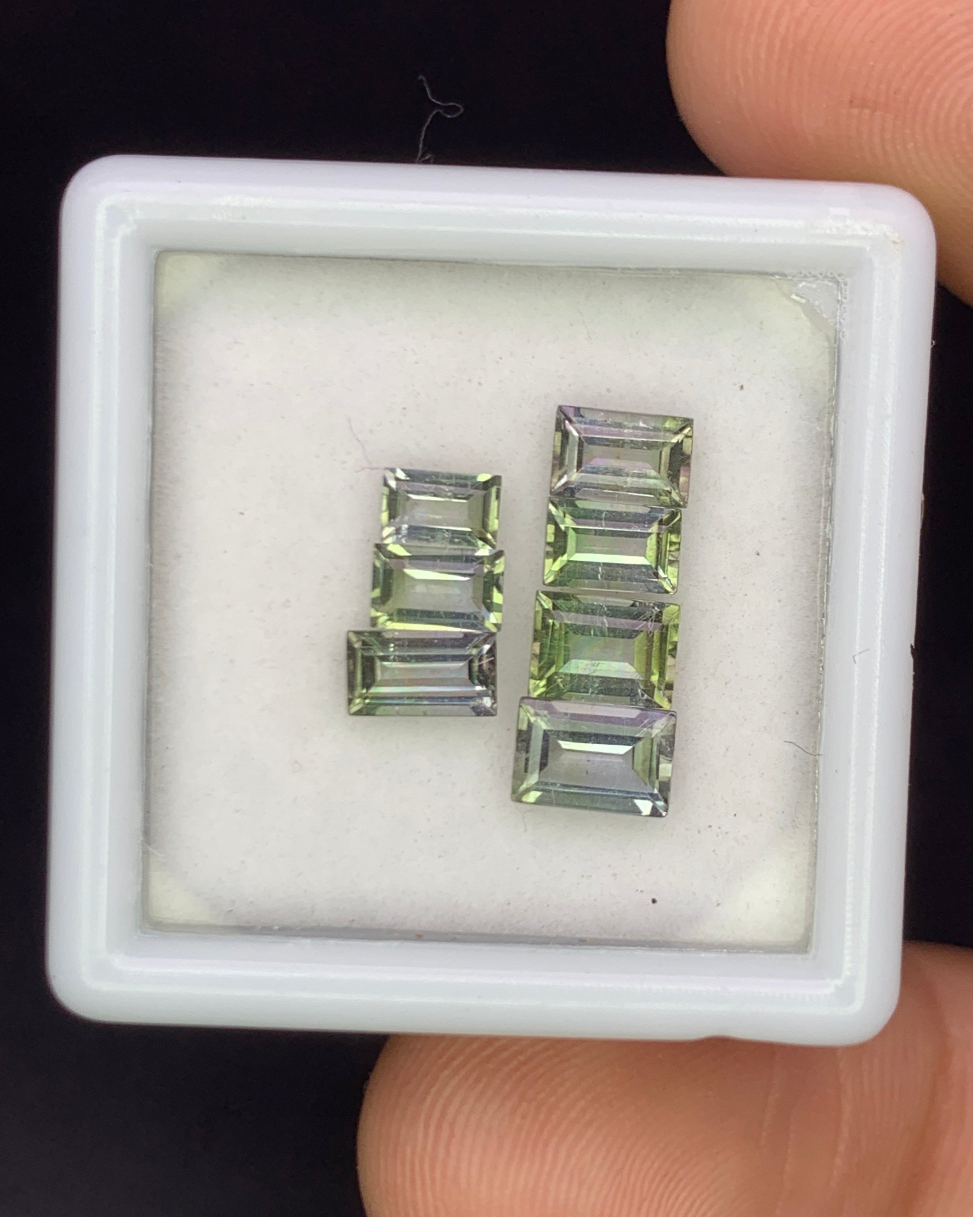 Natural Bi Color Tourmaline Lot 2.19 Carat Mix Size Baguette Shape Faceted Gemstone 7 Piece Lot 