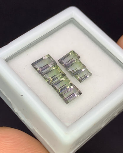 Natural Bi Color Tourmaline Lot 2.19 Carat Mix Size Baguette Shape Faceted Gemstone 7 Piece Lot 