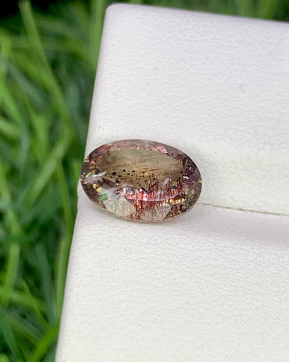 Natural Super Seven 1.79 Carat 9.7x6.9 MM Oval Shape Faceted Gemstone with 7 Crystals Healing Stone Seven Chakra Melody Stone