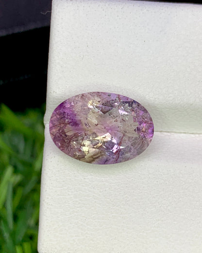 Natural Super Seven 4.08 Carat 13.1x9.1 MM Oval Shape Faceted Gemstone with 7 Crystals Healing Stone Seven Chakra Melody Stone