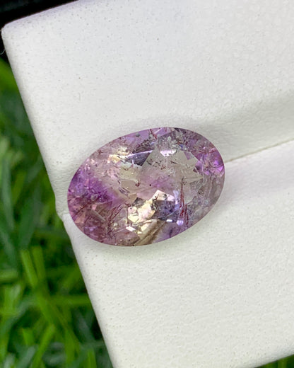 Natural Super Seven 4.08 Carat 13.1x9.1 MM Oval Shape Faceted Gemstone with 7 Crystals Healing Stone Seven Chakra Melody Stone