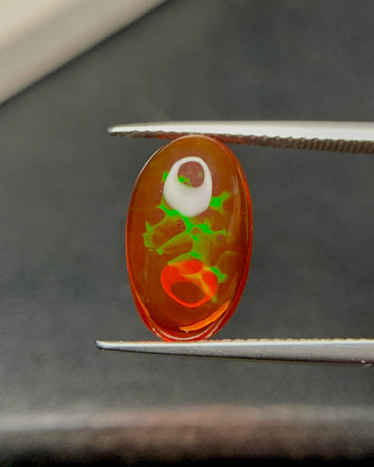 Natural Mexican Fire Honeycomb Opal 3.66 Carat 14.3x8.6 MM Oval Shape Cabochon Gemstone 