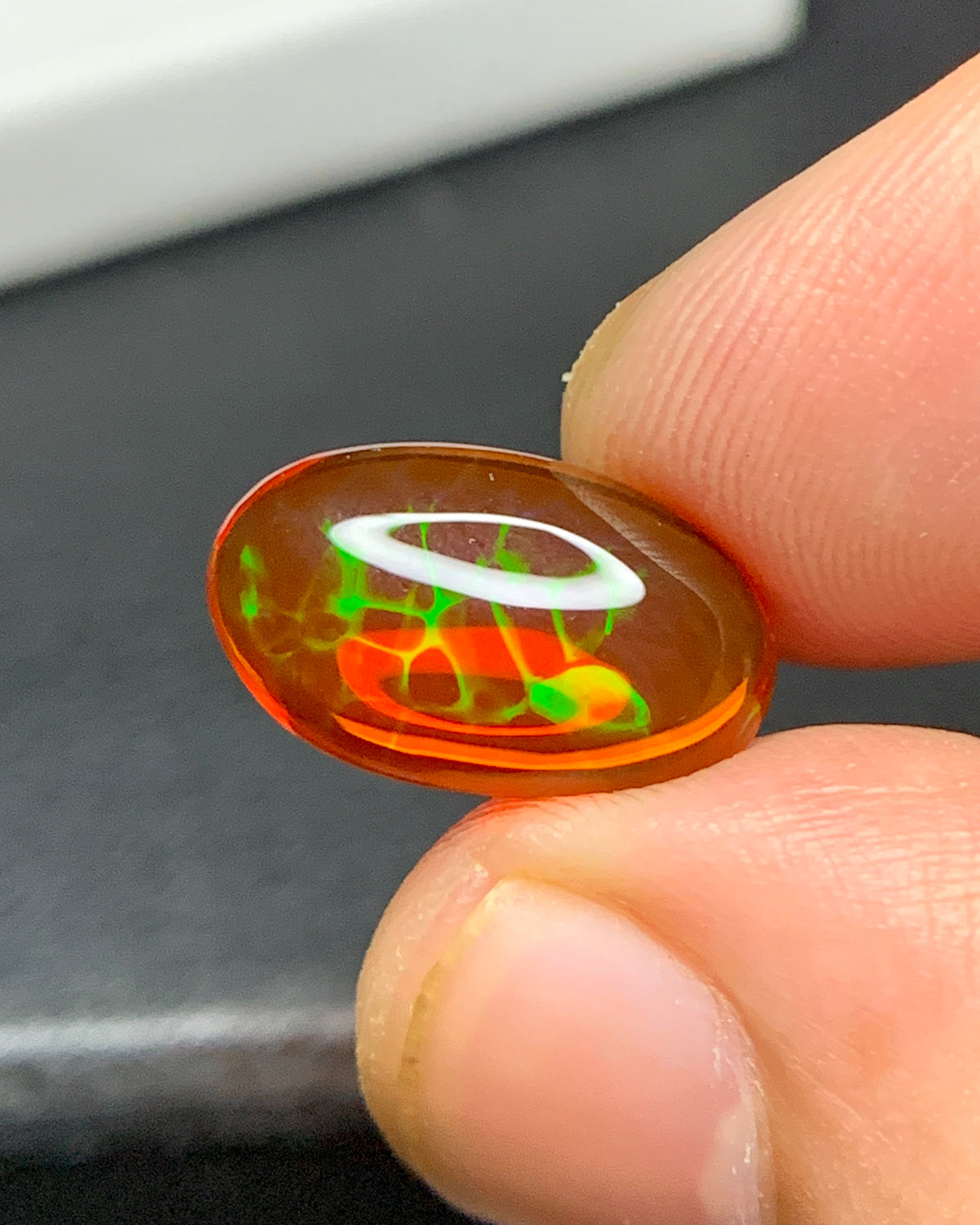 Natural Mexican Fire Honeycomb Opal 3.66 Carat 14.3x8.6 MM Oval Shape Cabochon Gemstone 