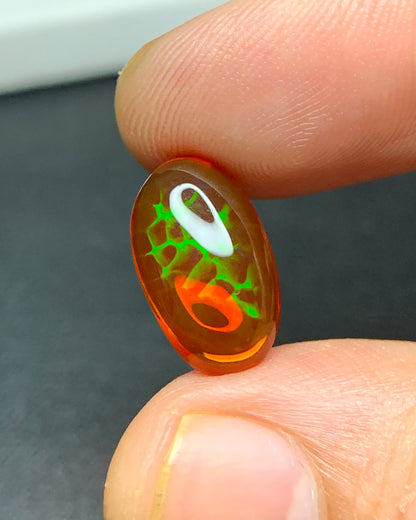 Natural Mexican Fire Honeycomb Opal 3.66 Carat 14.3x8.6 MM Oval Shape Cabochon Gemstone 