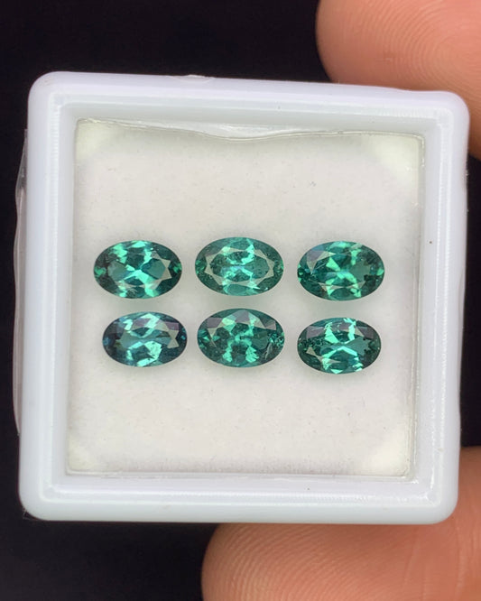 Natural Indicolite Tourmaline Lot 2.37 Carat 6x4 MM Oval Shape Faceted Gemstone 6 Piece Lot 