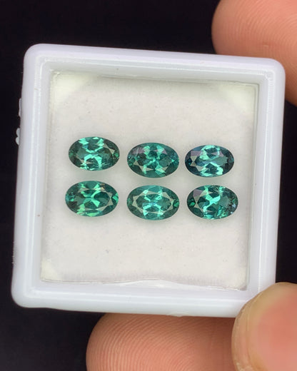 Natural Indicolite Tourmaline Lot 2.37 Carat 6x4 MM Oval Shape Faceted Gemstone 6 Piece Lot 