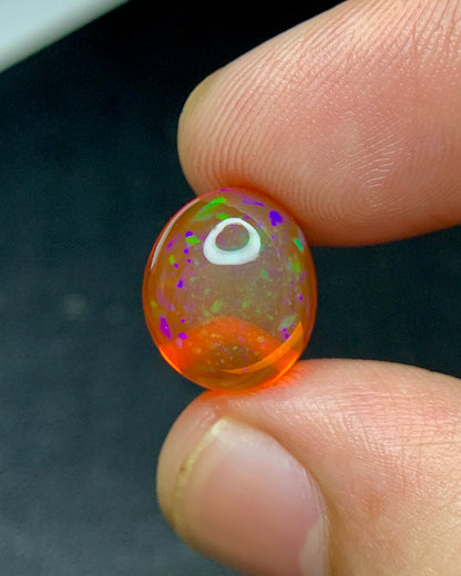 Natural Mexican Fire Opal 5.69 Carat 11.7x10.2 MM Oval Shape Cabochon Gemstone 