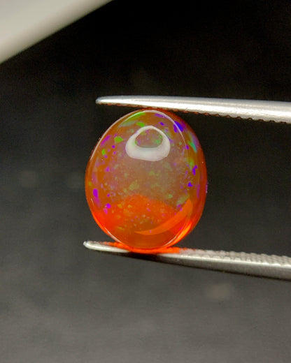 Natural Mexican Fire Opal 5.69 Carat 11.7x10.2 MM Oval Shape Cabochon Gemstone 