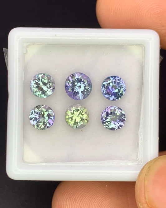 Natural Bi Color Tanzanite Lot 2.93 Carat 5x5/5.5x5.5 MM Round Shape Faceted Gemstone 6 Piece Lot