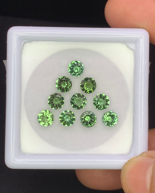 Natural Green Tourmaline Lot 4.30 Carat 5x5 MM Round Shape Faceted Gemstone 10 Piece Lot
