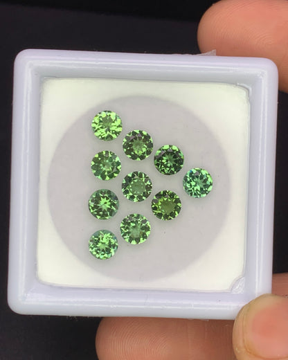 Natural Green Tourmaline Lot 4.30 Carat 5x5 MM Round Shape Faceted Gemstone 10 Piece Lot