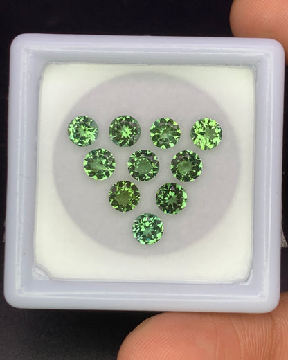 Natural Green Tourmaline Lot 4.30 Carat 5x5 MM Round Shape Faceted Gemstone 10 Piece Lot
