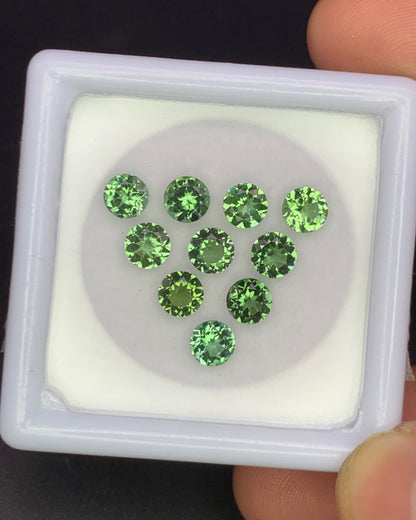 Natural Green Tourmaline Lot 4.30 Carat 5x5 MM Round Shape Faceted Gemstone 10 Piece Lot