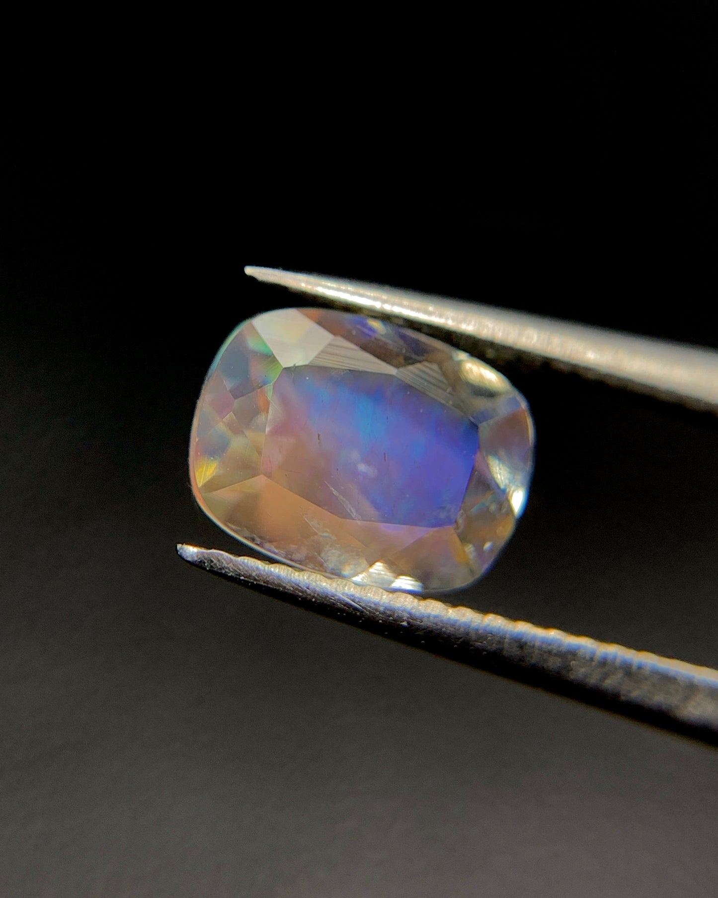 Natural Multi Fire Rainbow Moonstone 0.64 Carat 6.3x4.8 MM Cushion Shape Faceted Gemstone