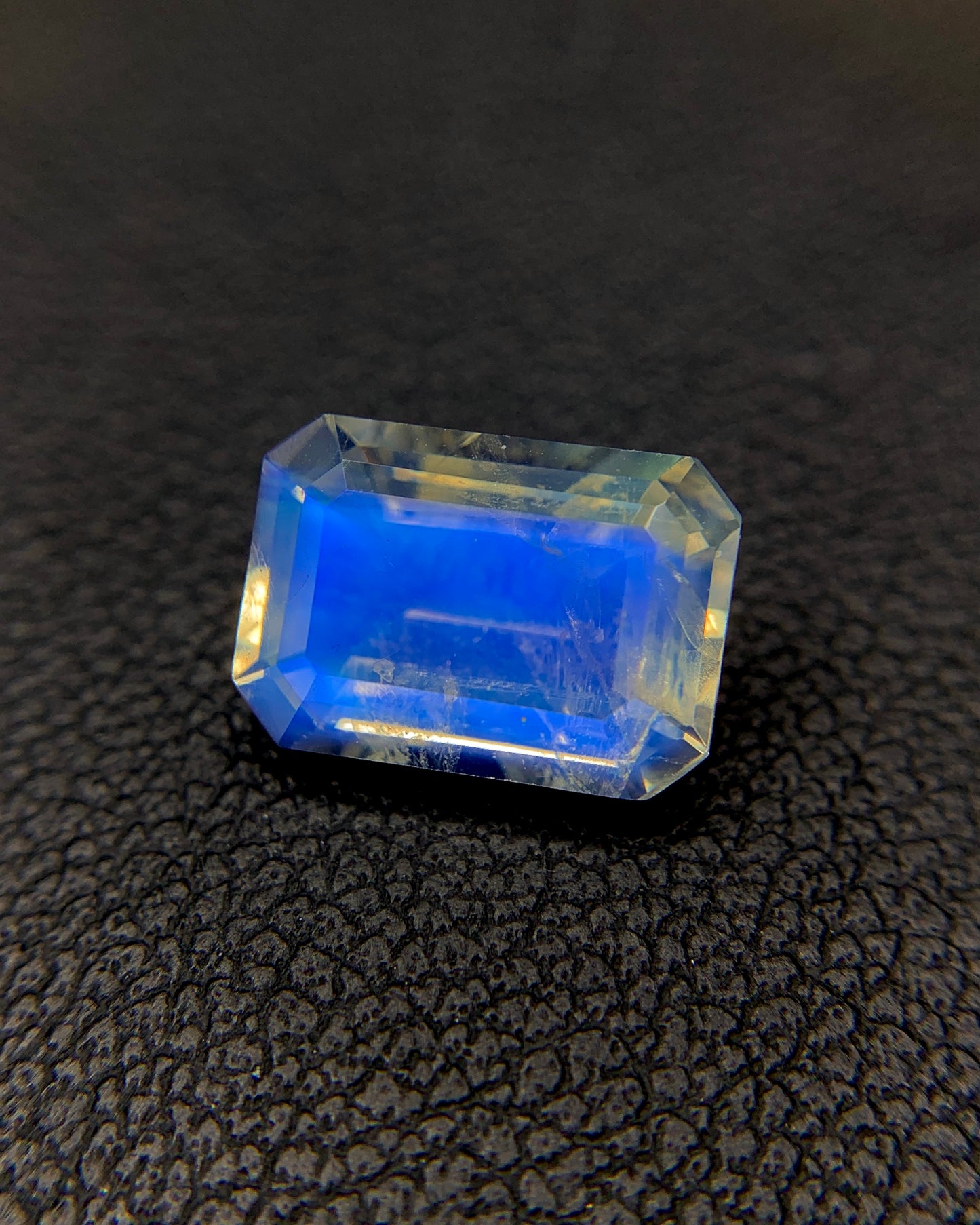 Natural Blue-Fire Rainbow Moonstone 2.43 Carat 10x7 MM Octagon Shape Faceted Gemstone