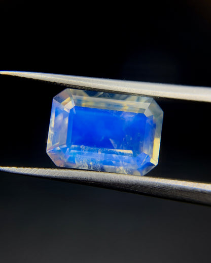 Natural Blue-Fire Rainbow Moonstone 2.43 Carat 10x7 MM Octagon Shape Faceted Gemstone