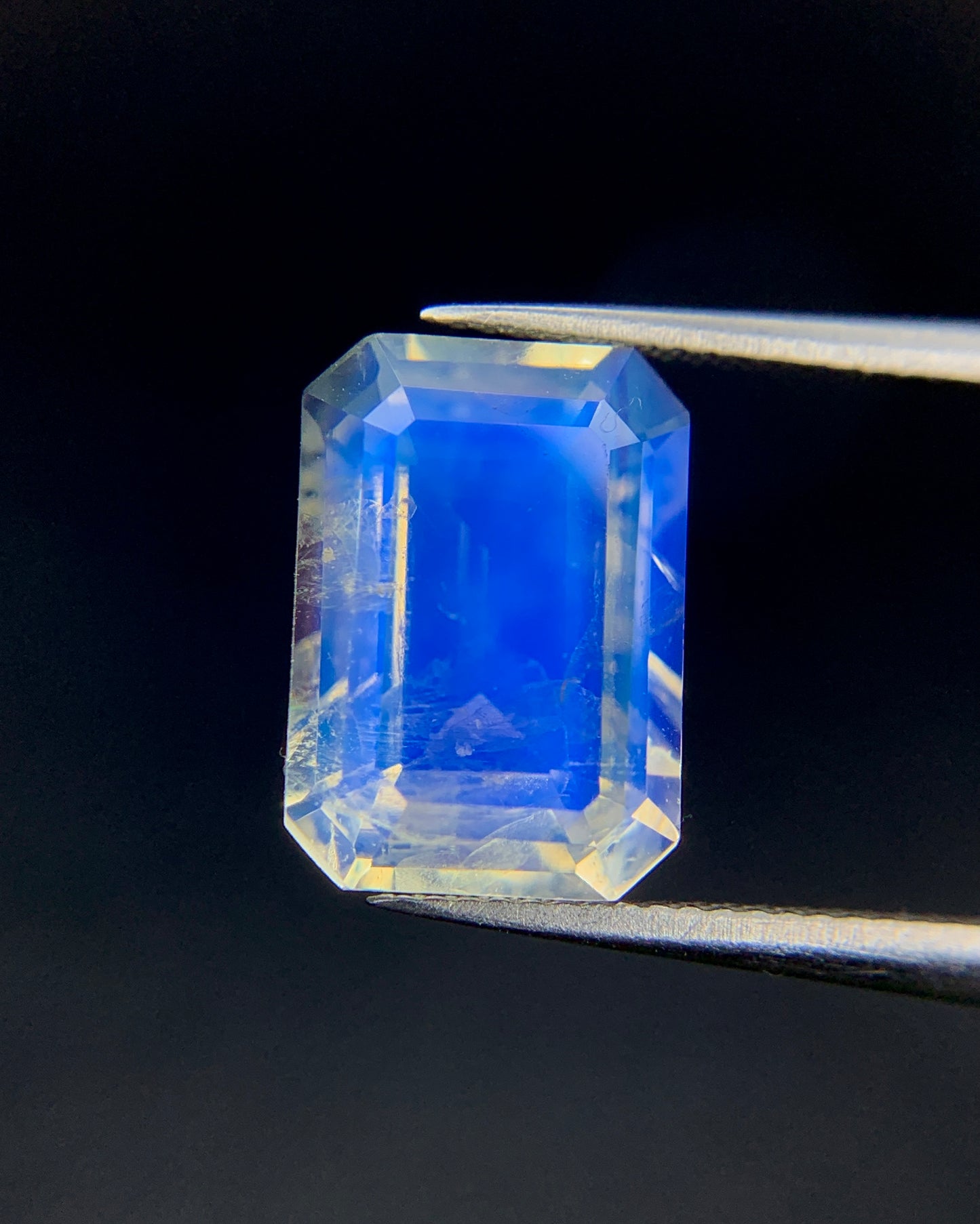 Natural Blue-Fire Rainbow Moonstone 2.43 Carat 10x7 MM Octagon Shape Faceted Gemstone