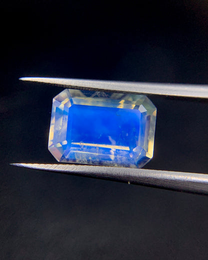 Natural Blue-Fire Rainbow Moonstone 2.43 Carat 10x7 MM Octagon Shape Faceted Gemstone